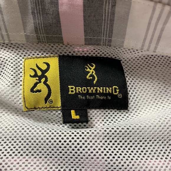 Men's Size Large Browning Pink Country Plaid Hunting Fishing Button Down Shirt - Picture 5 of 12